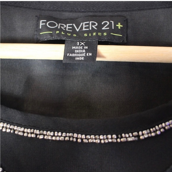 FOREVER 21LACE BEADED CHIFFON BLACK BLOUSE IN PLUS X1 - Picture 4 of 9
